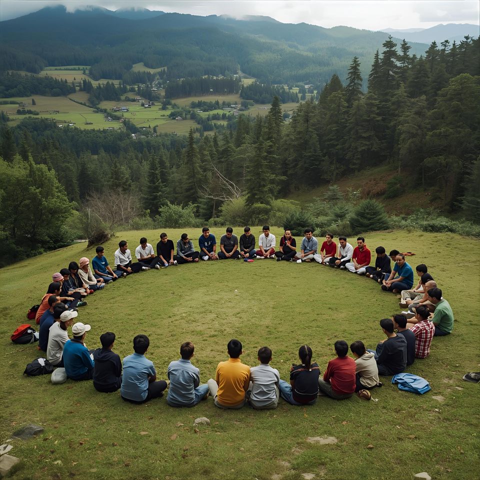 Community gathered in a circle outdoors